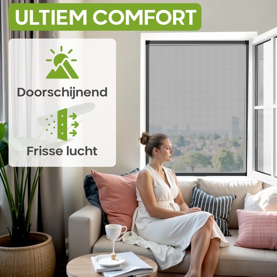 O'DADDY® Moustiquaire de fenêtre - 100x120 cm - Moustiquaire adaptable - Fibre de verre - Maille métallique - Moustiquaire - Polyvalent et facile à installer - Noir