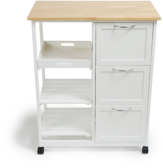 Lifa Living Chariot de cuisine Sophie - Roues - Chariot de service - Blanc - 67x37x84(LxLxH)