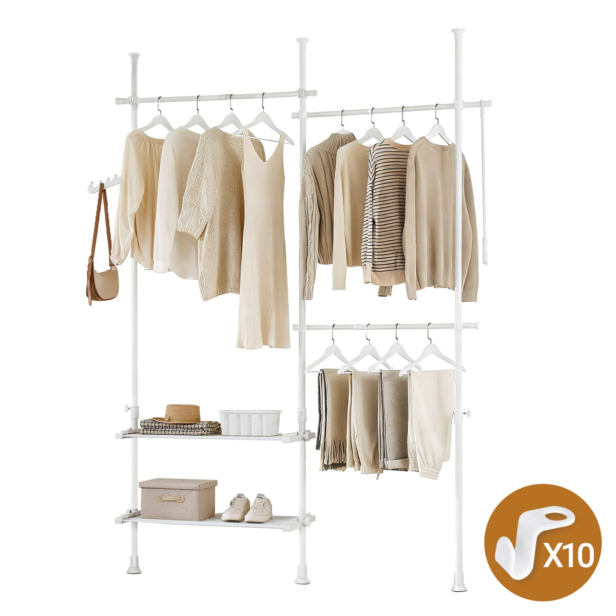 SoBuy FRG34-II-W Porte-vêtements télescopique réglable blanc - 147-195 x 200-295 cm - Placard ouvert avec tringles et étagères