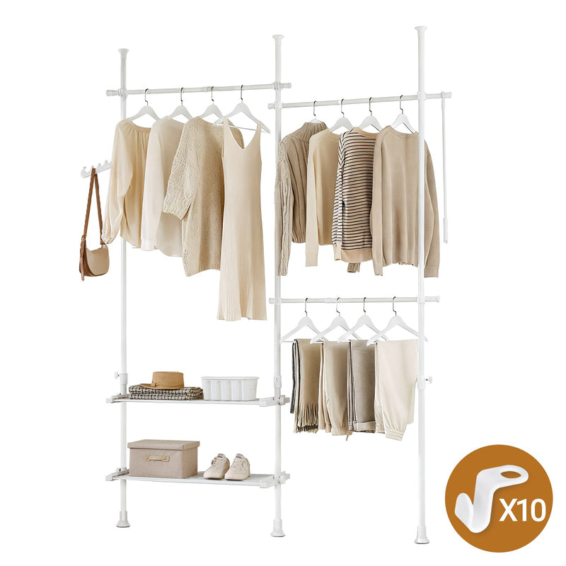 SoBuy FRG34-II-W Porte-vêtements télescopique réglable blanc - 147-195 x 200-295 cm - Placard ouvert avec tringles et étagères