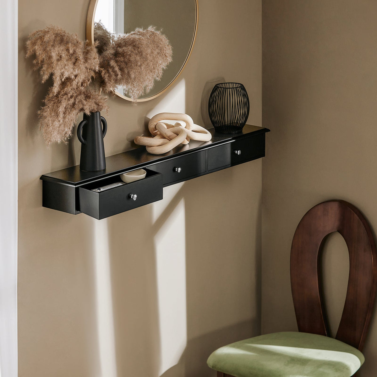 SoBuy Armoire murale FRG43-L-SCH - 3 tiroirs - 93 x 10 x 15 cm - Noir