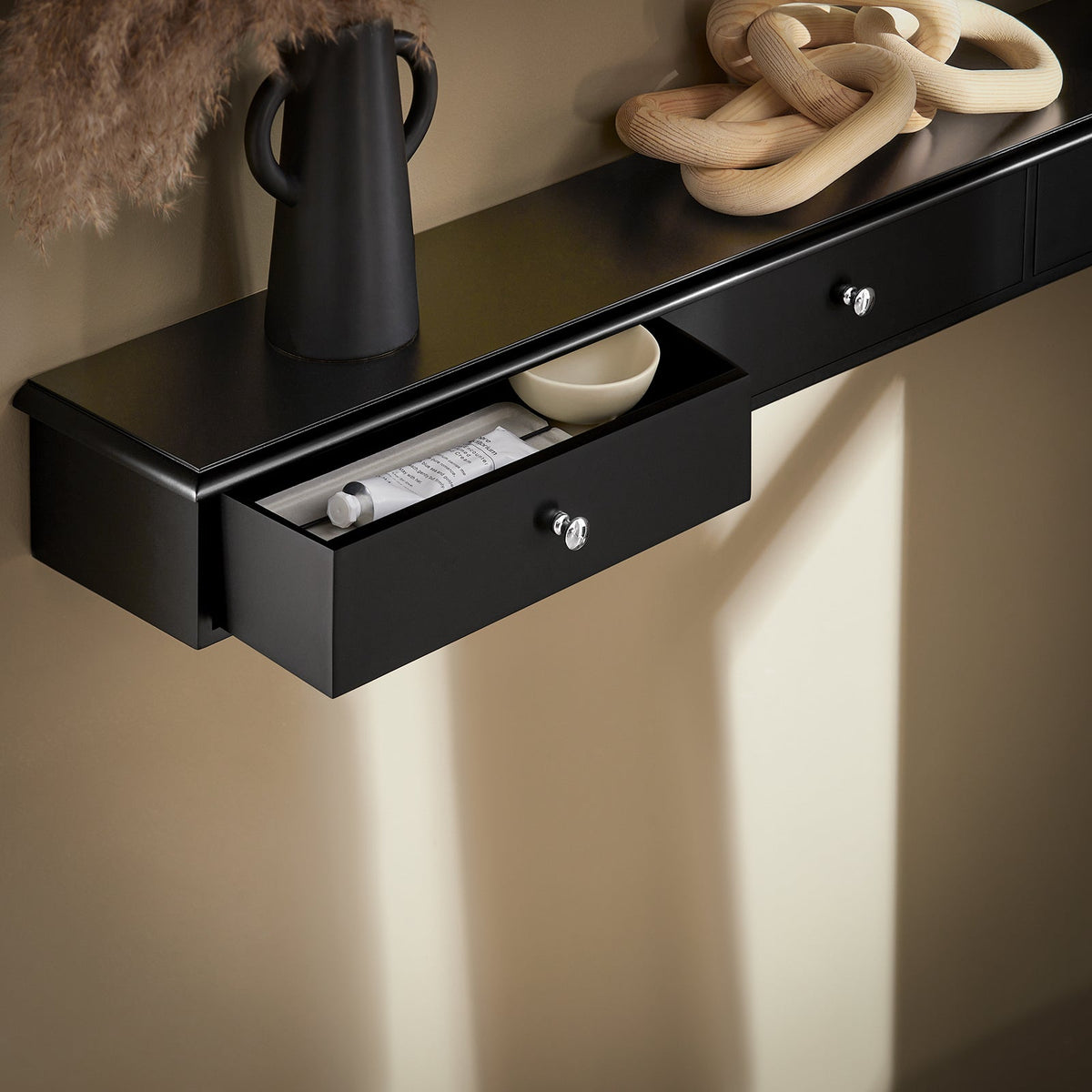 SoBuy Armoire murale FRG43-L-SCH - 3 tiroirs - 93 x 10 x 15 cm - Noir
