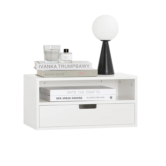 SoBuy - Table de nuit flottante - Armoire murale - 45x22x25cm - Blanc - NKD03-W