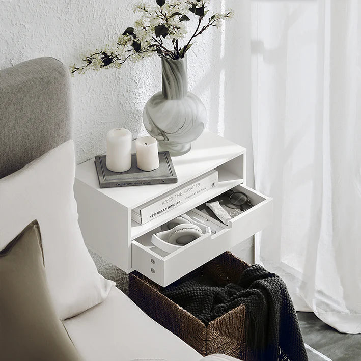 SoBuy - Table de nuit flottante - Armoire murale - 45x22x25cm - Blanc - NKD03-W