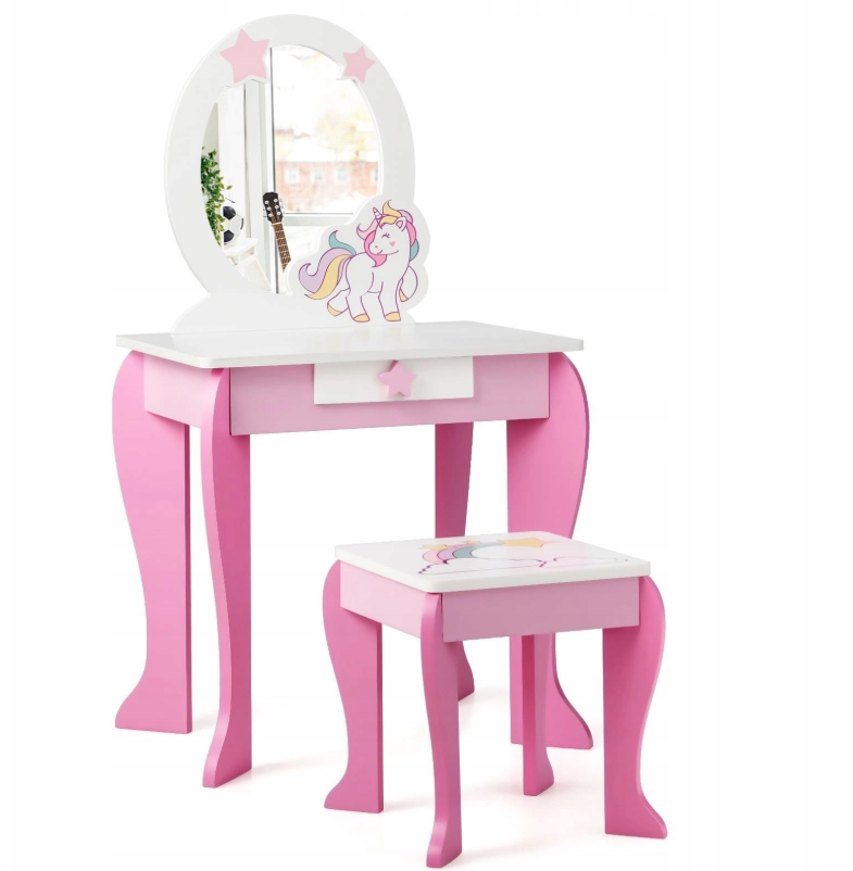 costway coiffeuse pour fille - blanc avec rose - 49,5 x 35,5 x 89 cm