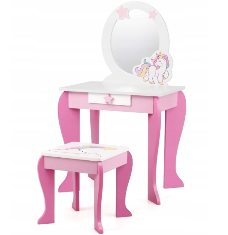costway coiffeuse pour fille - blanc avec rose - 49,5 x 35,5 x 89 cm