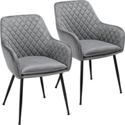 Yaheetech Lot de 2 chaises de salle à manger - Gris clair - Velours - Avec accoudoirs - 120 kg - 57,5 x 58 x 86,5 cm