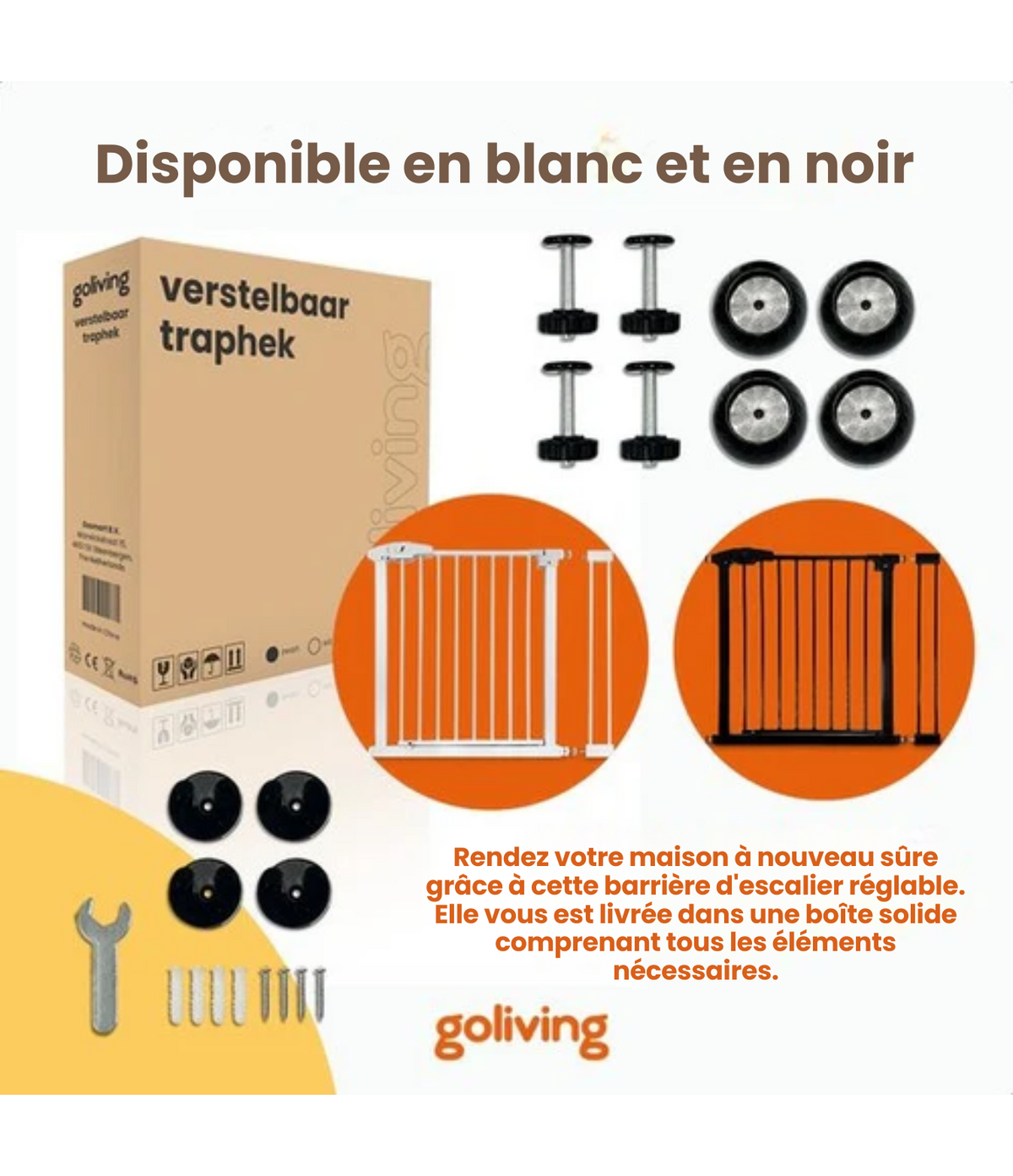 Barrière de sécurité enfant - Goliving - Fixation par pression - Metal - 78 à 93 cm - Blanc