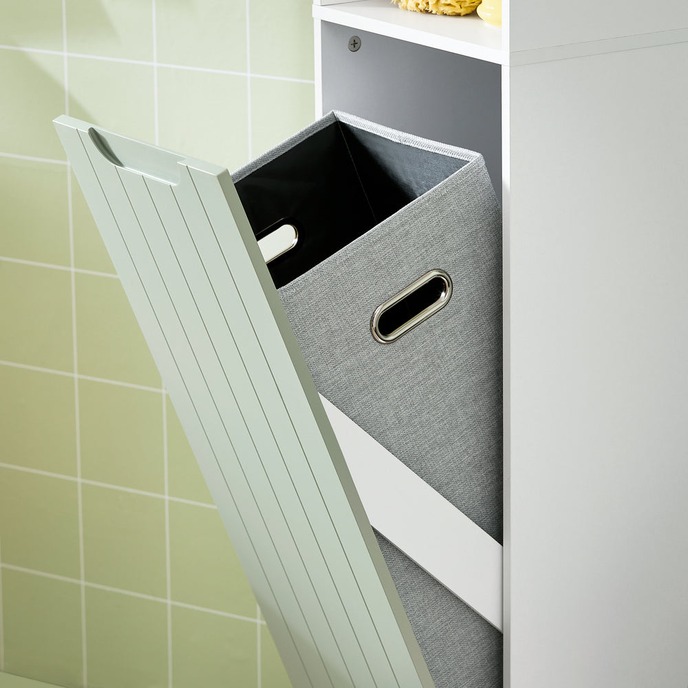 SoBuy Meuble de salle de bain haut multicouche BZR137-GR - Panier à linge rabattable - 31 x 30 x 167 cm - Vert et blanc