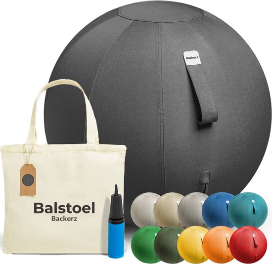 Ballon de siège Backerz 65 cm - Ballons de siège avec housse en lin - Chaise de bureau ergonomique pour le bureau et la maison - Ballon de yoga de luxe - Noir