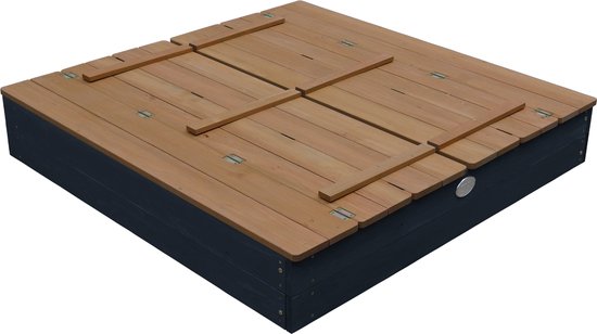AXI Ella XL Bac à sable en bois anthracite/marron- Avec bancs et couvercle - Bois certifié FSC - 120x120x20cm - Bac à sable pour enfants