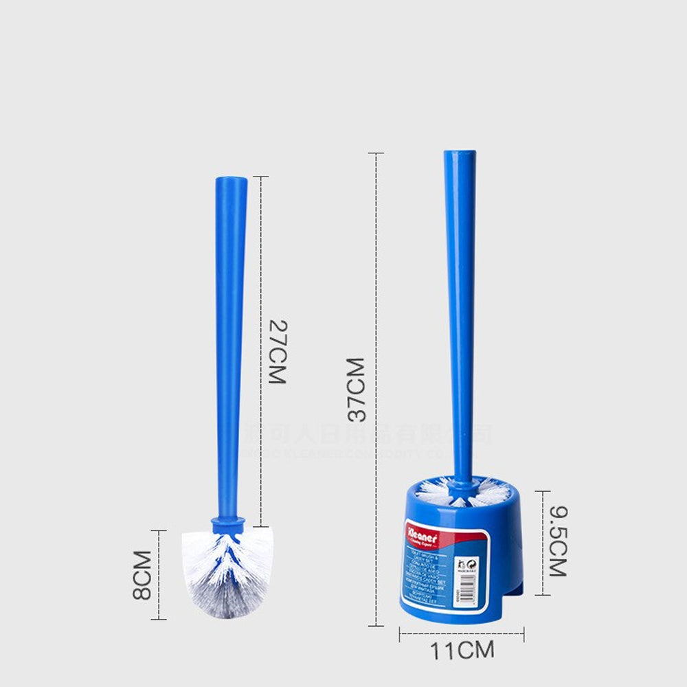 Brosse de toilettes bleue de 37 cm avec des poils en PP de 25 mm et un support, socle de 11,5 x 11,5 cm