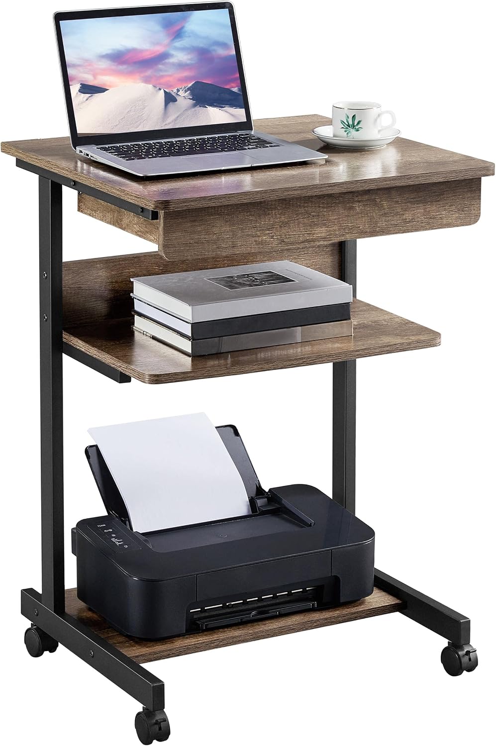 Yaheetech : table roulante avec tiroir et 4 étagères de rangement – 56 x 51 x 79,5 cm – Taupe