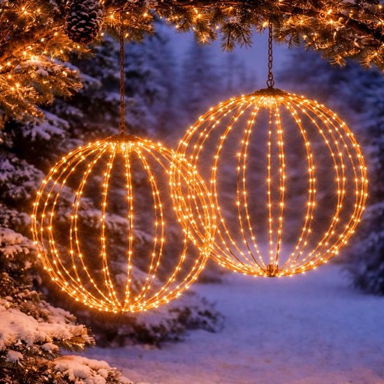 Boule lumineuse - D60 cm - 400 LED - blanc chaud - avec minuterie - structure noire - éclairage