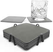 Sous-verres en simili cuir Castagnola – Sous-verres pour verres – Sous-verres design avec support – Lot de sous-verres en cuir avec support métallique – Cuir – Lot de 10 – Gris – 10 x 10 cm