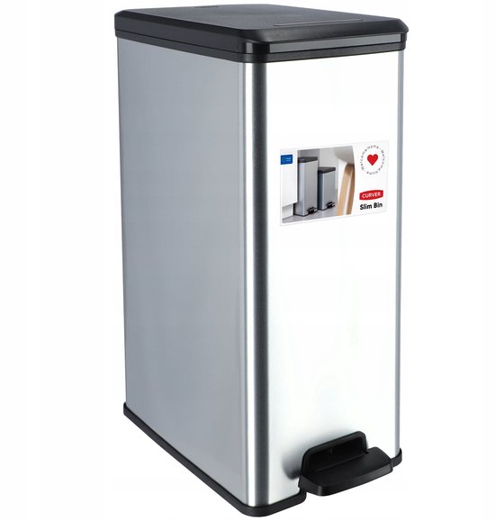 Poubelle Curver Decobin Slim - 40 litres - Metallic