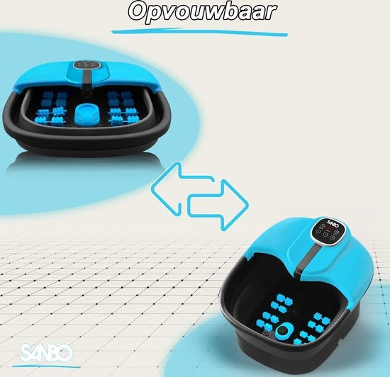 Sanbo Bain de pieds - Massage - Noir / Bleu - Chauffe jusqu'à 49°C - Pliable - Appareil de massage des pieds