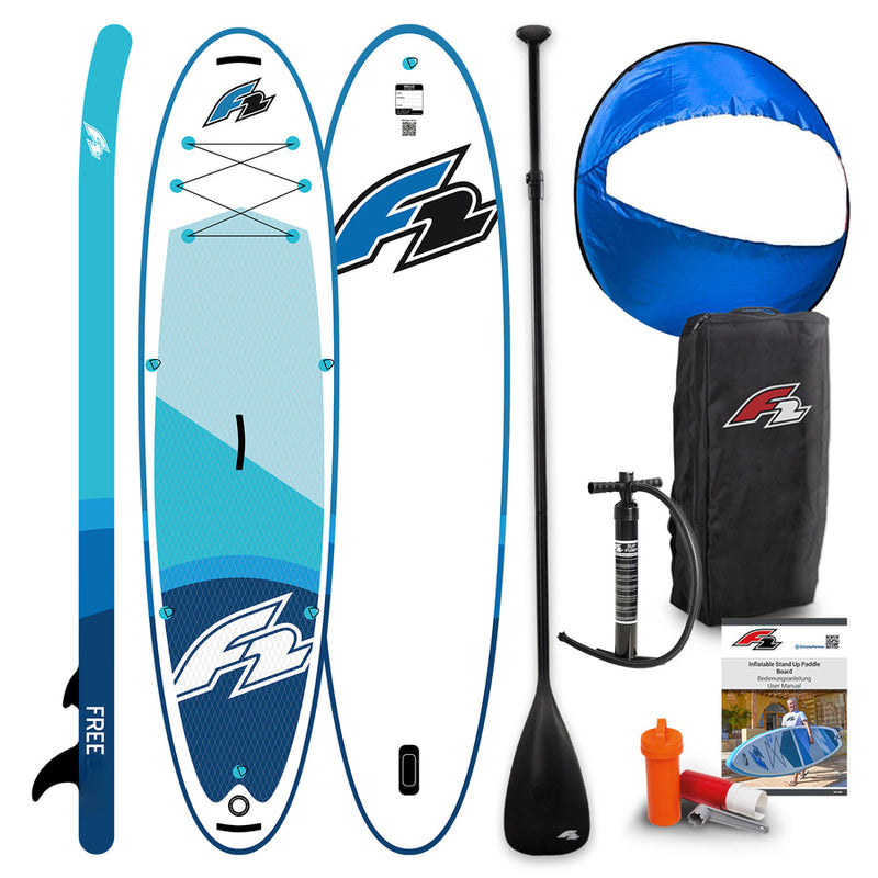 Planche de stand up paddle F2 FREE avec voile ronde – Planche de SUP gonflable – Kit complet – Bleu