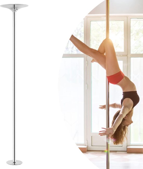 Zoluko Professional Dance Pole - Hauteur réglable : 2,24 m à 2,74 m - Rotatif et statique - Capacité de charge de 200KG - Pole Dancing - Pole Dance - Argent/Chrome