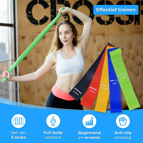 Nuvance - Resistance Bands Set Incl. Carrying Bag - 5 Piece Set - Resistance Band - Fitness Elastic - Incl. eBook - Various Colours