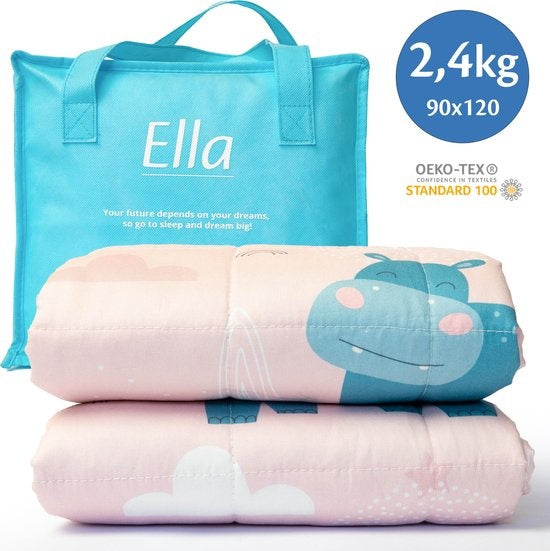 Ella® Couverture lestée pour Enfant 2,4kg - 90 x 120cm - OEKO-TEX Coton - Hippopotame