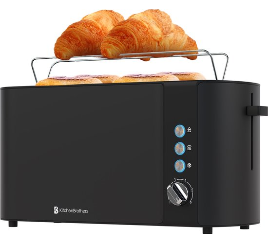 Grille-pain KitchenBrothers - 6 niveaux de chaleur - 2 fentes extra-longues - 1520W - Noir