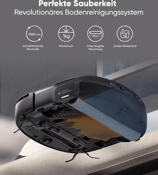 Robot aspirateur Eufy S1 Pro avec station tout-en-un et fonction de lavage - Autonettoyant grâce aux technologies ALWAYS CLEAN MOP™ et Eco Clean Ozon™ - Puissance d'aspiration de 8 000 Pa - Relevage automatique de la serpillière - Détection intelligente d
