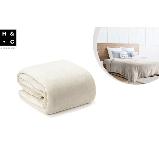 H&C Luxury Plaid 240x220 - Grande couverture - Extra douce - Beige