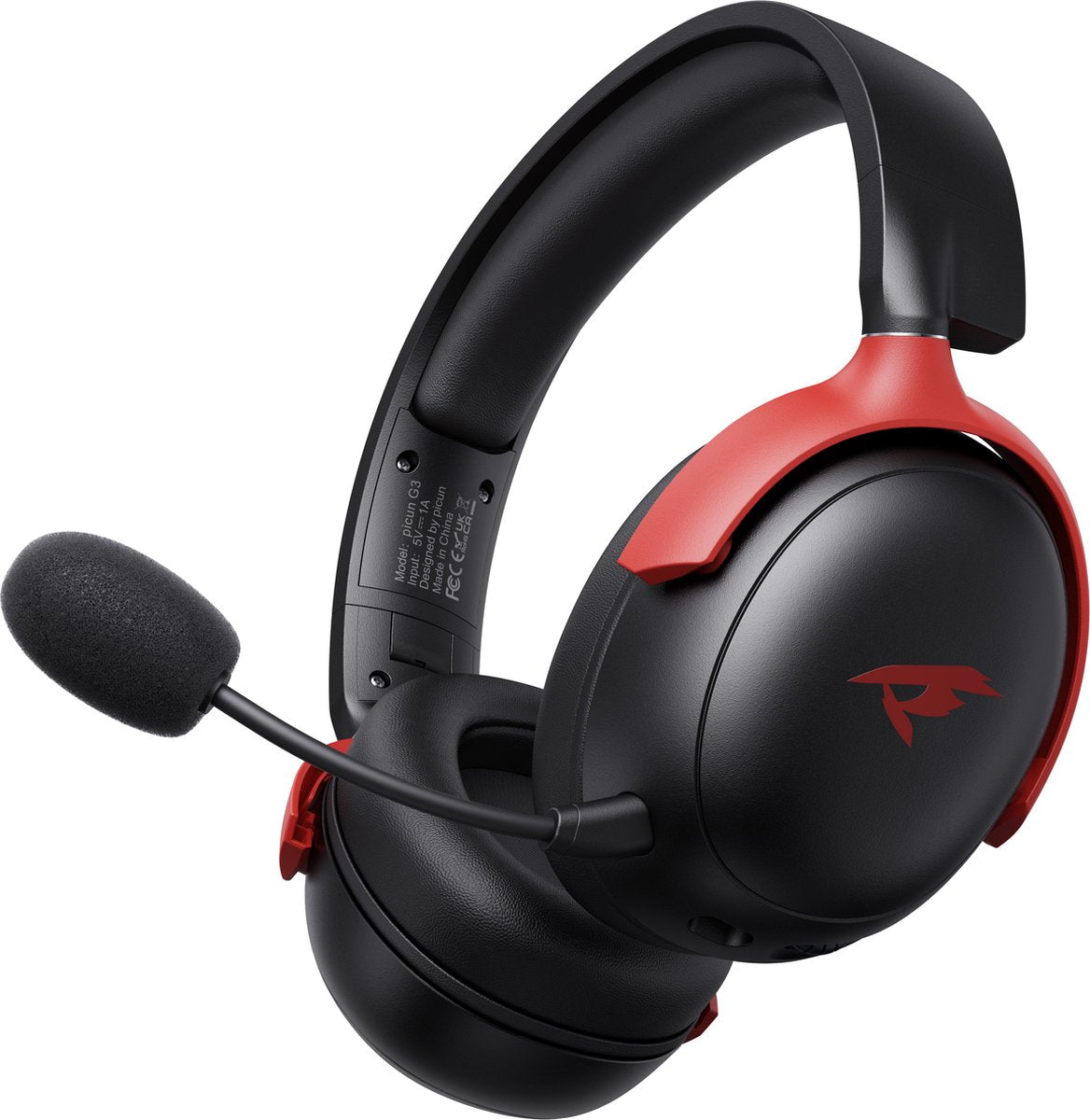 Kofire Picun G3 Wireless Gaming Headset - Casque supra-auriculaire avec microphone - Conducteurs de 53 mm - Autonomie de 50 heures - PC/PS4/PS5/Nintendo Switch/Xbox - Noir/Rouge - 238 g