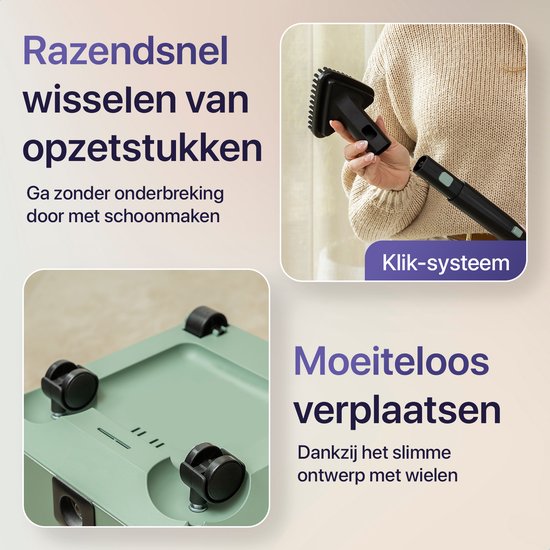 Nettoyeur vapeur LUMAN MAX – 2 600 W - 60 min d'autonomie - Réservoir d'eau de 2,5 L – Nettoyeur vapeur à main et nettoyeur de moquette - Vert