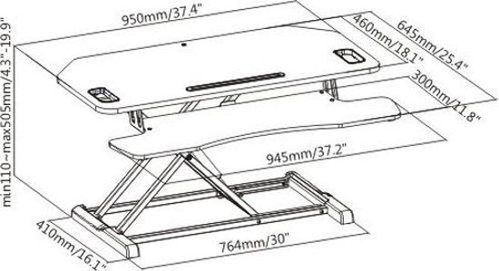 Bureau élévateur poste de travail assis-debout - bureau ergonomique réglable en hauteur - largeur 95 cm