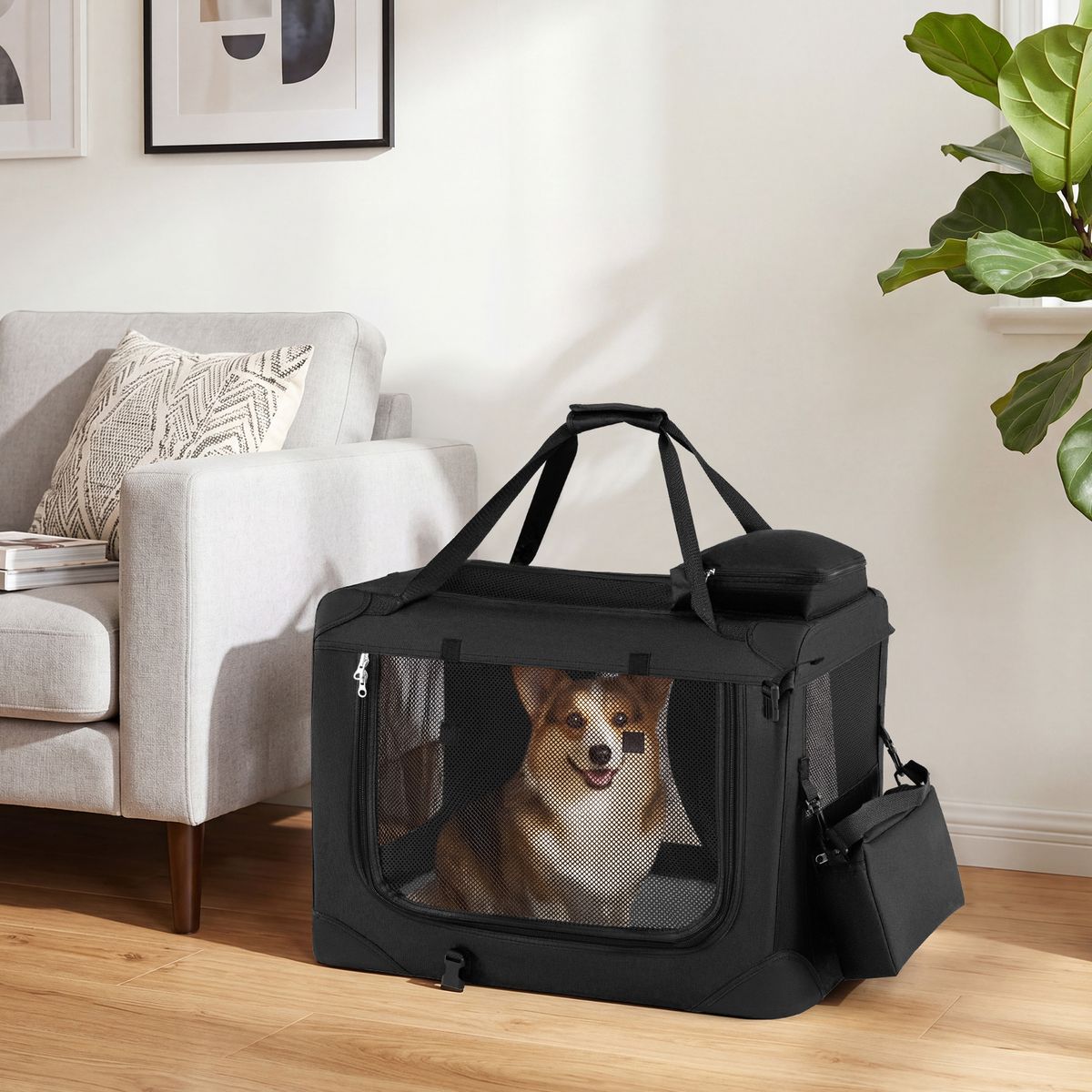Cage de transport pliable pour chien Coast - filet respirant - 3 portes - noir