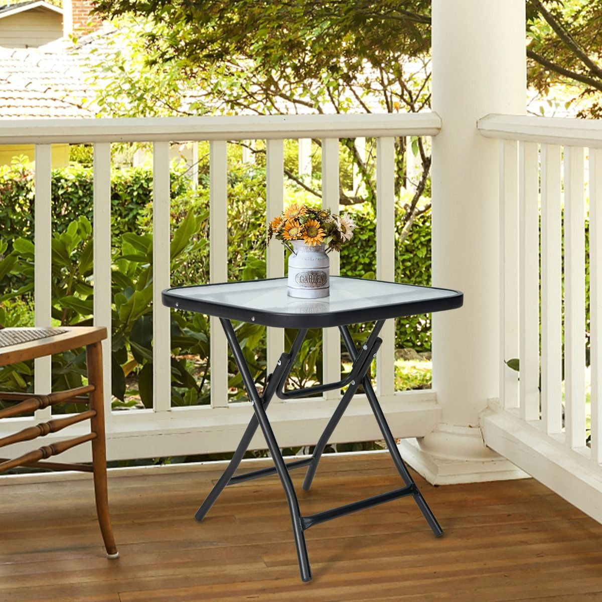 Coast Terrace table d'appoint table carrée en verre avec cadre en inox table basse pliante noire