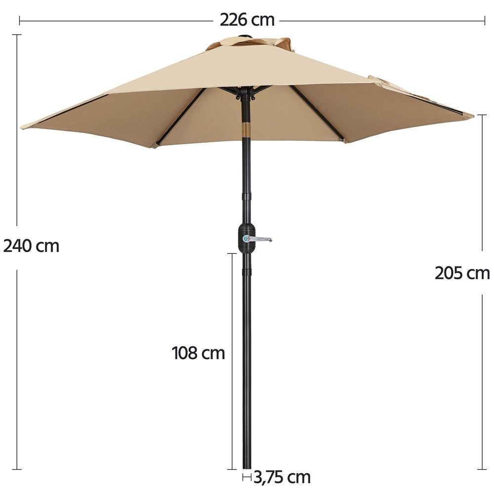 Parasol Yaheetech avec manivelle - Inclinable - UPF 50+ - ø 226 x 240 cm - Marron clair