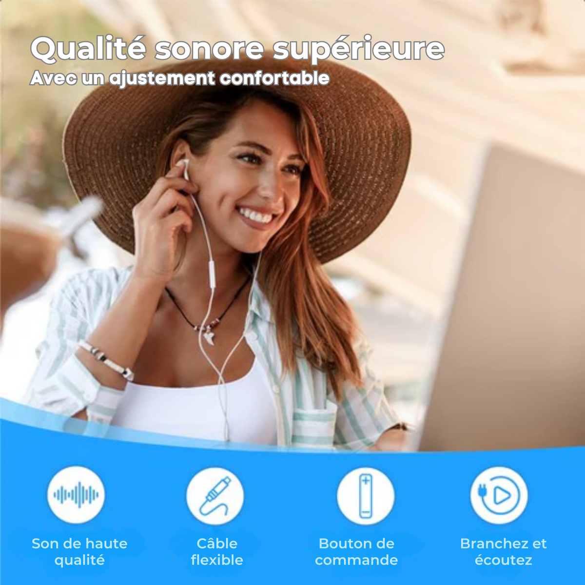 Écouteurs avec fil - Nuvance - Compatibles avec Lightning - Écouteurs intra-auriculaires avec fil - Écouteurs avec fil et microphone - Blanc
