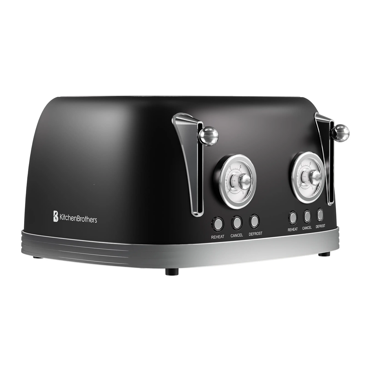 Grille-pain rétro KitchenBrothers à 4 fentes – Noir mat – 6 niveaux de brunissage