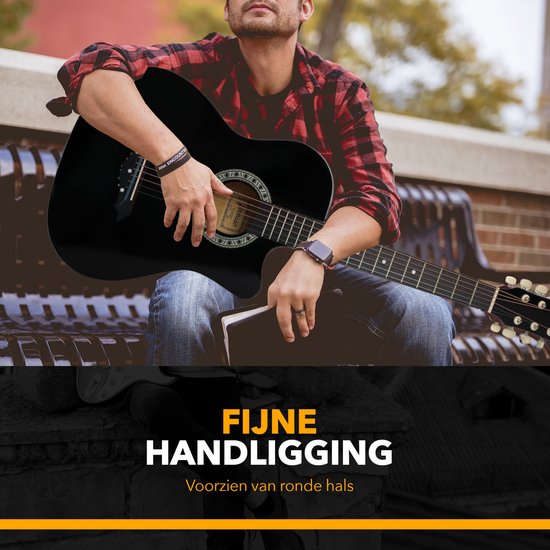 Finesse Acoustic Guitar - avec cours vidéo - Guitare occidentale - Guitare enfant et adulte - Noir