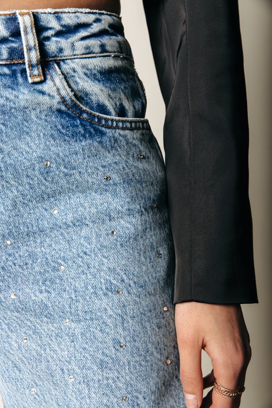 Pantalon en jean droit à taille moyenne Colourful Rebel Jones Rhinestone - S
