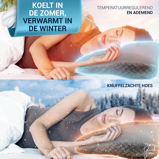 Oreiller orthopédique Glückstoff pour les douleurs cervicales, en mousse à mémoire de forme - Hypoallergénique, oreiller ergonomique, pour les douleurs cervicales et dorsales, adapté à toutes les positions de sommeil, livré avec un sac en jute