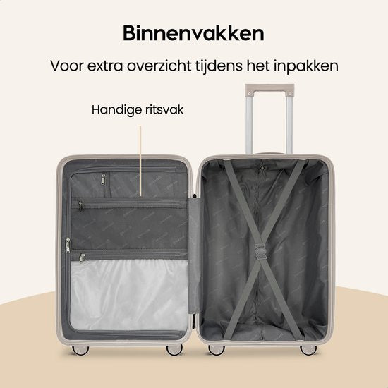 SKYCASES Urban Adventurer - Valise de voyage moyenne - Verrouillage par numéro - 44x27x66cm - 78L - Trolley avec serrure de valise - Roues pivotantes - Beige