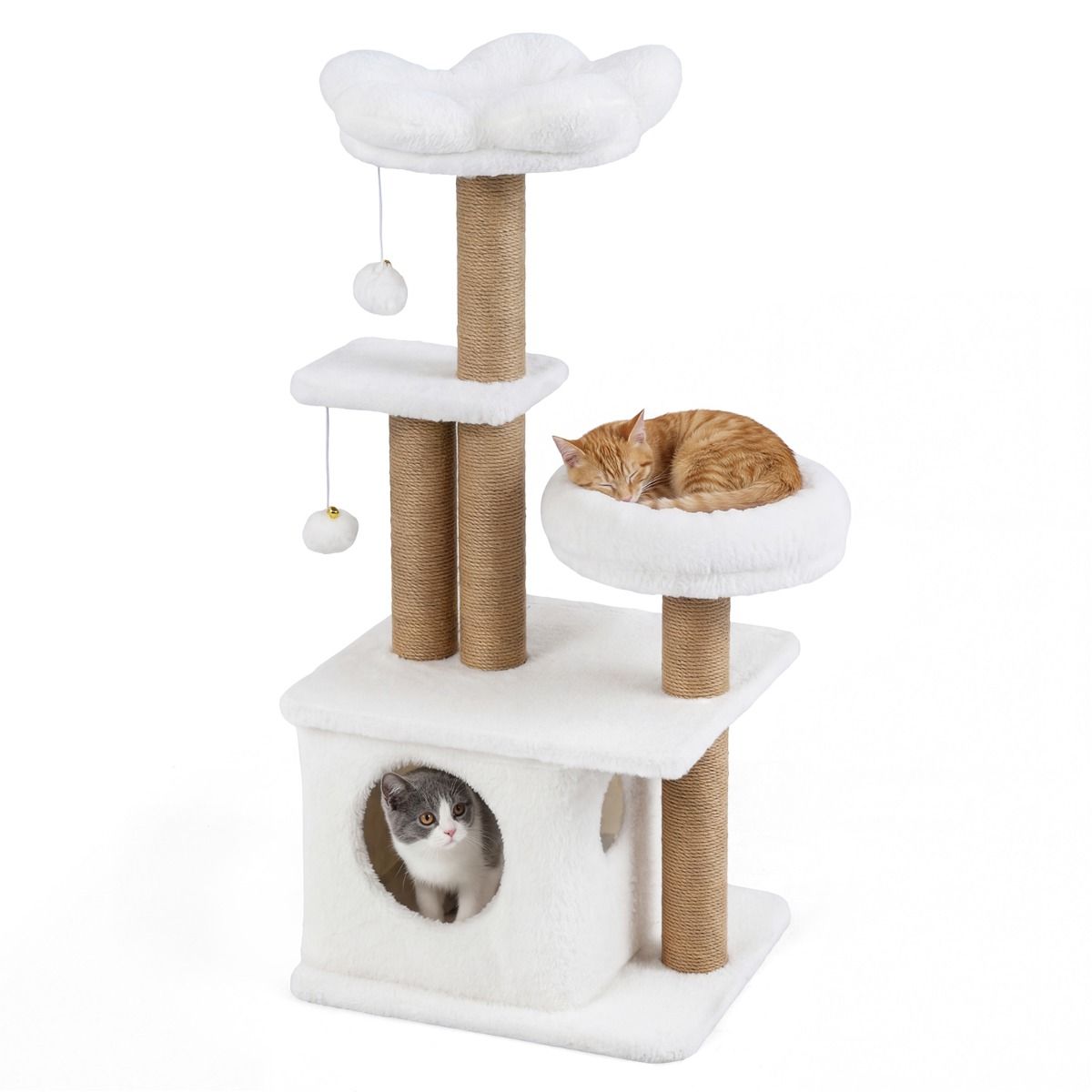 Arbre à chat Coast - plate-forme d'observation en forme de fleur - maisonnette et lit pour chat - beige 96 cm