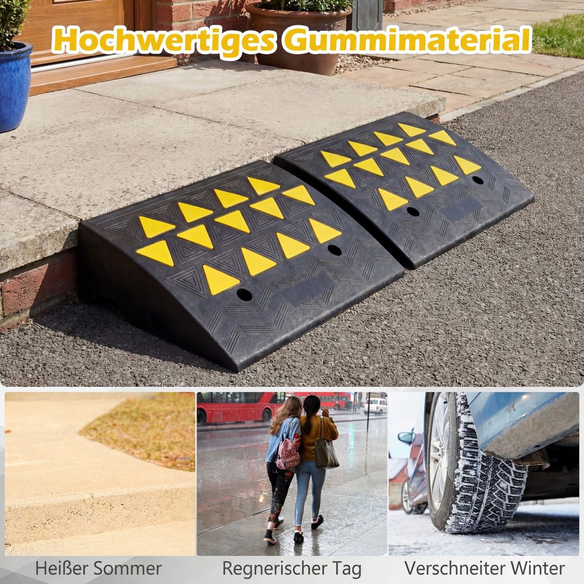 Kit de rampes d'accès Coast - capacité de charge de 15 tonnes - caoutchouc antidérapant - noir/jaune - 49 x 37 x 16 cm