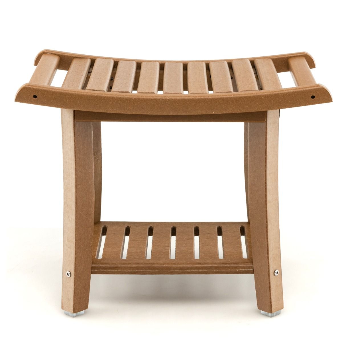 Tabouret de douche Coast - étanche - assise incurvée - tablette de rangement - marron - 60,5 x 34 x 48 cm