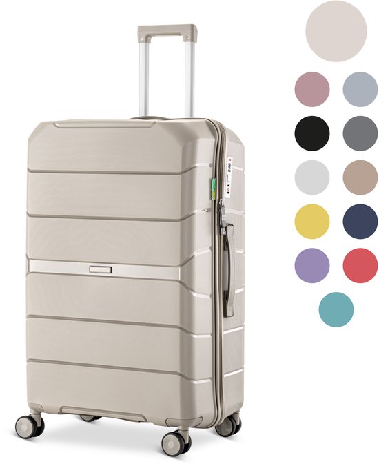 SKYCASES Urban Adventurer - Valise de voyage moyenne - Verrouillage par numéro - 44x27x66cm - 78L - Trolley avec serrure de valise - Roues pivotantes - Beige