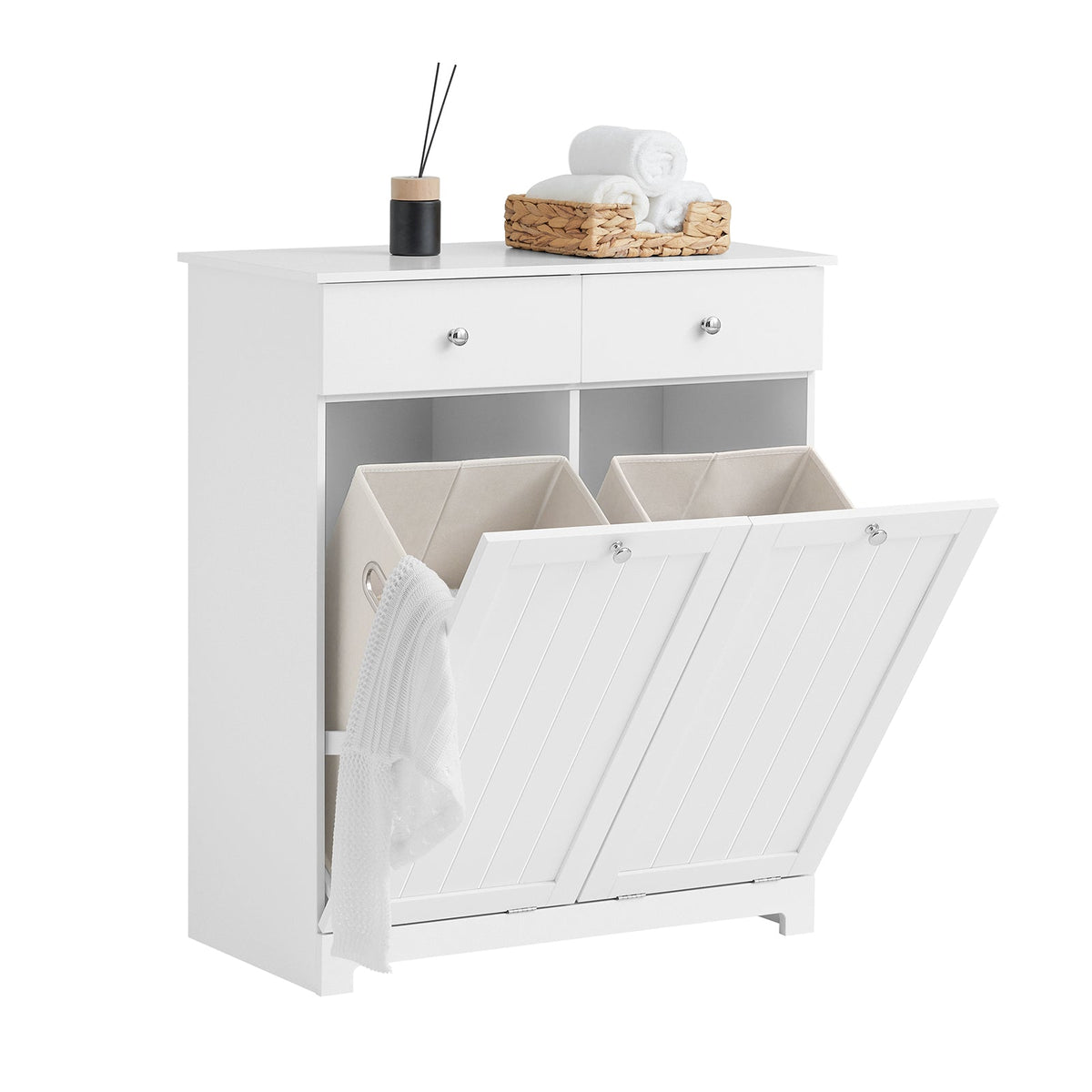 SoBuy BZR33-II-W Meuble de rangement pour salle de bains avec 2 tiroirs et 2 paniers à linge - Blanc - 78x90x38 cm