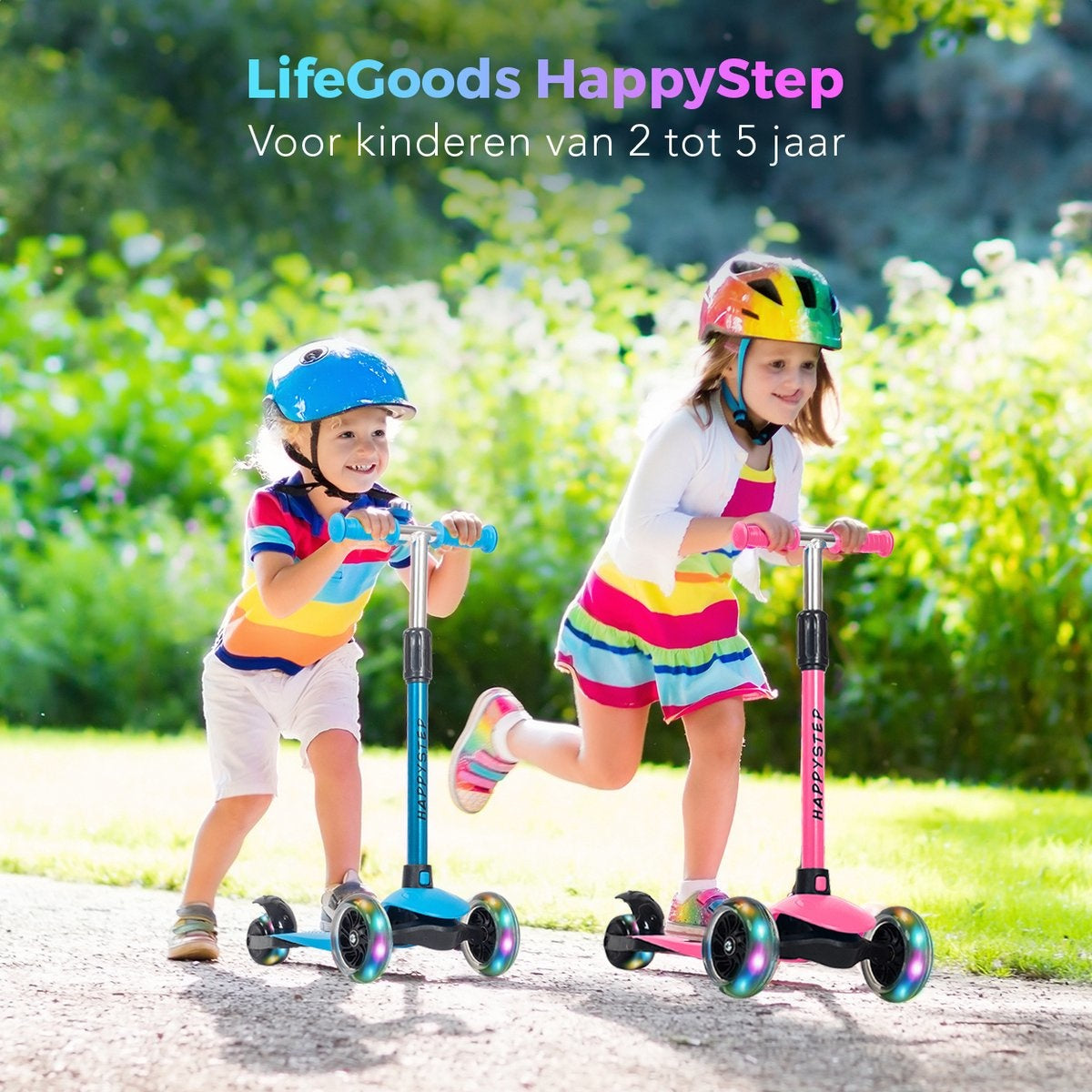 LifeGoods HappyStep - Trottinette pour enfants - Étape 2-5 ans - 3 roues lumineuses - Garçons/Filles - Rose