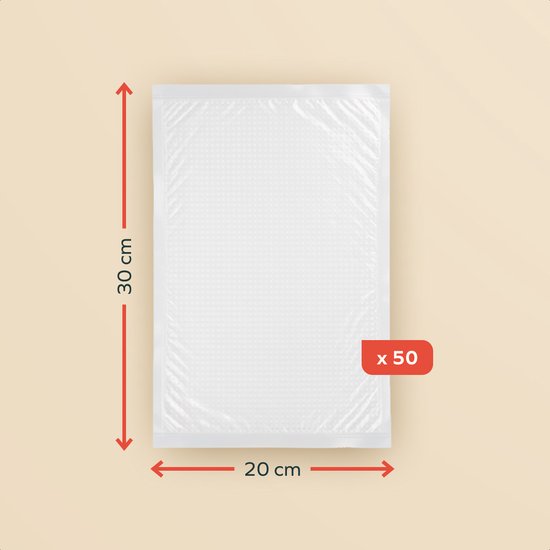 KitchenBrothers Sacs sous vide - 50 pièces - 20x30cm - sans BPA - Sacs sous vide alimentaires - Sacs sous vide - Pour machine sous vide