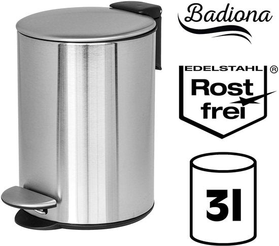 Seau de salle de bains 3 l acier inoxydable mécanisme de fermeture douce poubelle poubelle argent chrome métal