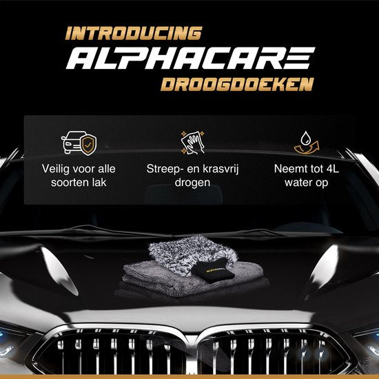 ALPHACARE - Serviette sèche + gant de lavage Voiture - Moto - Salle de bain - Séchage rapide - 50 x 80 - 1200 GSM - Gris