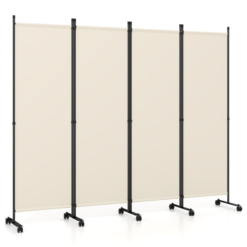 Coast : paravent à 4 panneaux sur roulettes - pliable - protège de la vue - beige - 1 pièce